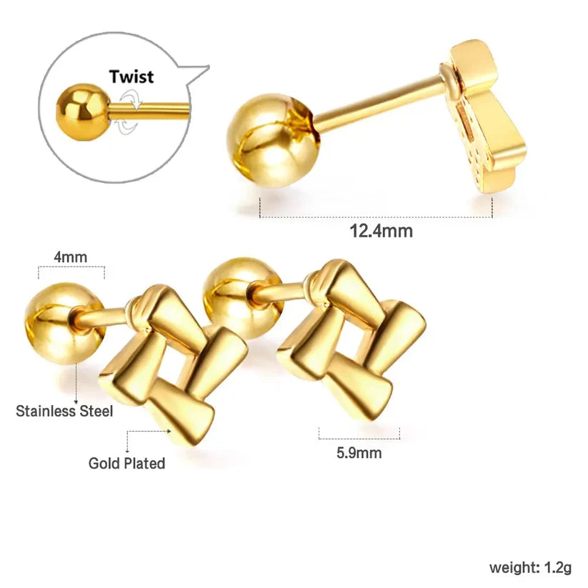 Gold-Plated Stainless Steel Ball (Screw back) Square Earrings