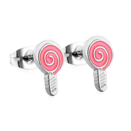 Stainless Steel Lollipop Stud Earrings with Epoxy