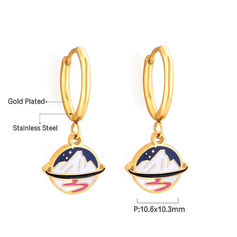 Gold-plated Stainless Steel Mountains Hoop Earrings With Epoxy