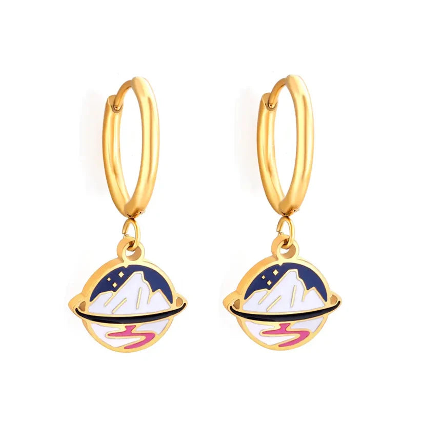 Gold-plated Stainless Steel Mountains Hoop Earrings With Epoxy