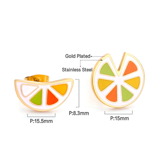 Gold-Plated Stainless Steel Multi-colored Lemon Stud Earrings with Epoxy