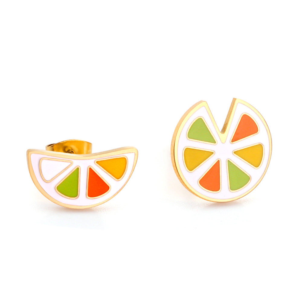 Gold-Plated Stainless Steel Multi-colored Lemon Stud Earrings with Epoxy