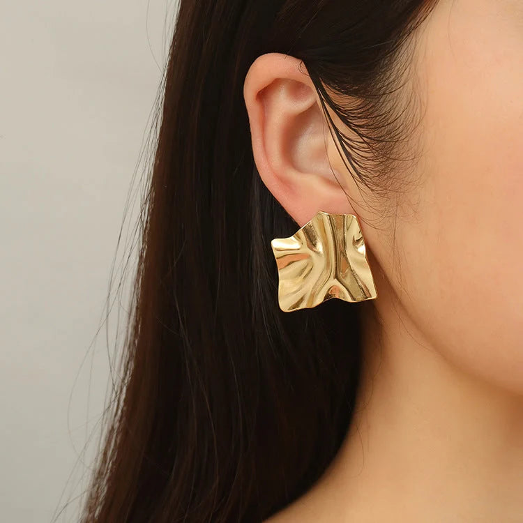 Adult Gold-plated Irregular Square Earrings