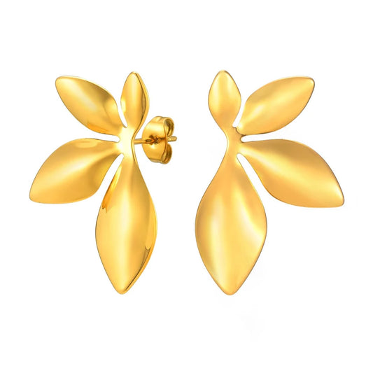Adult Stainless Steel 4 Leaves Gold-Plated Earrings