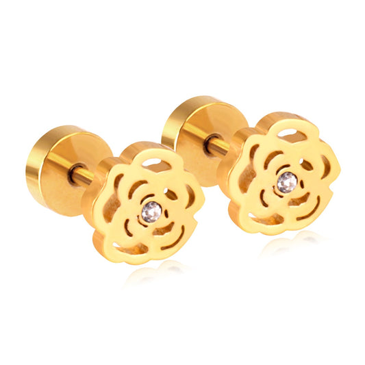 Gold-Plated Stainless Steel Flower Stud Earrings (Twist Back)