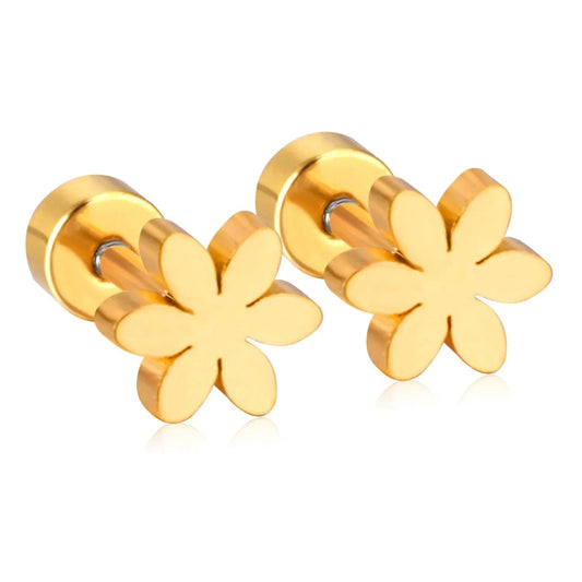 Gold-Plated Stainless Steel Flower Stud Earrings (Twist Back)