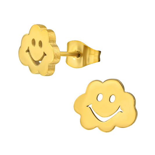 Gold Plated Surgical Steel Smiley Cloud Ear Studs