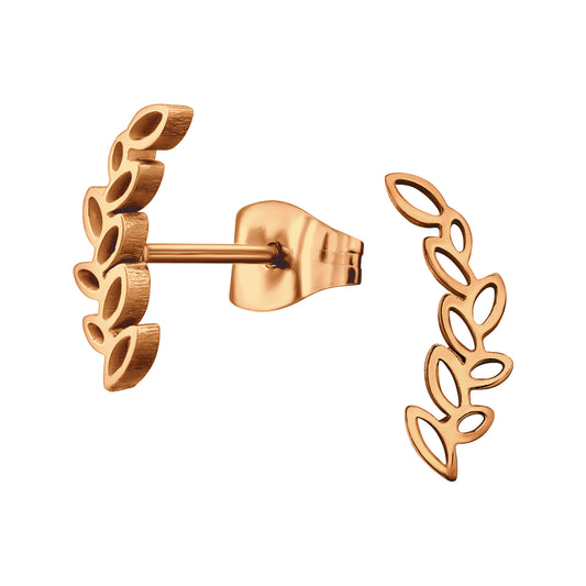 Adult Rose Gold Surgical Steel Leaf Branch Ear Studs