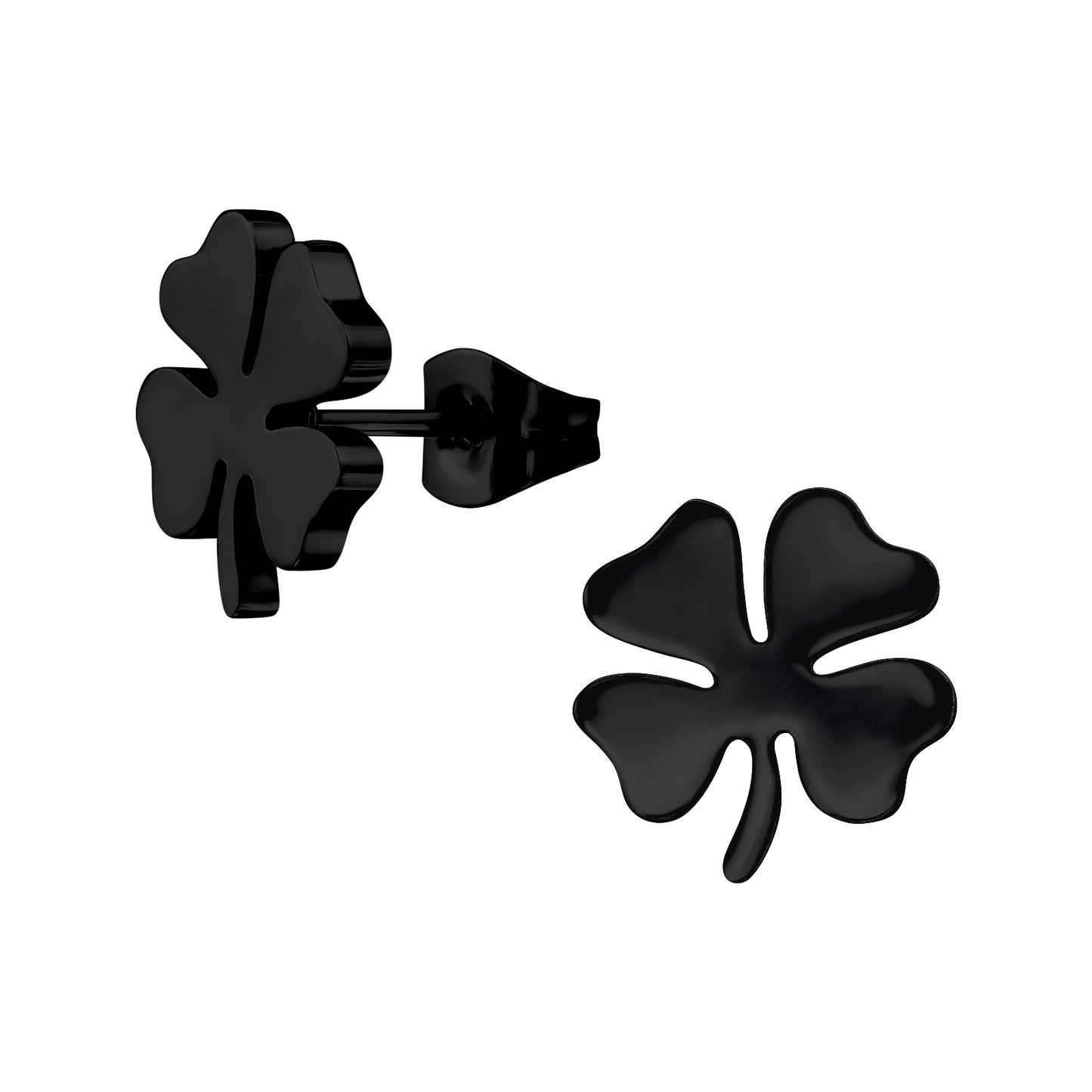Adult Black Surgical Steel Clover Ear Studs