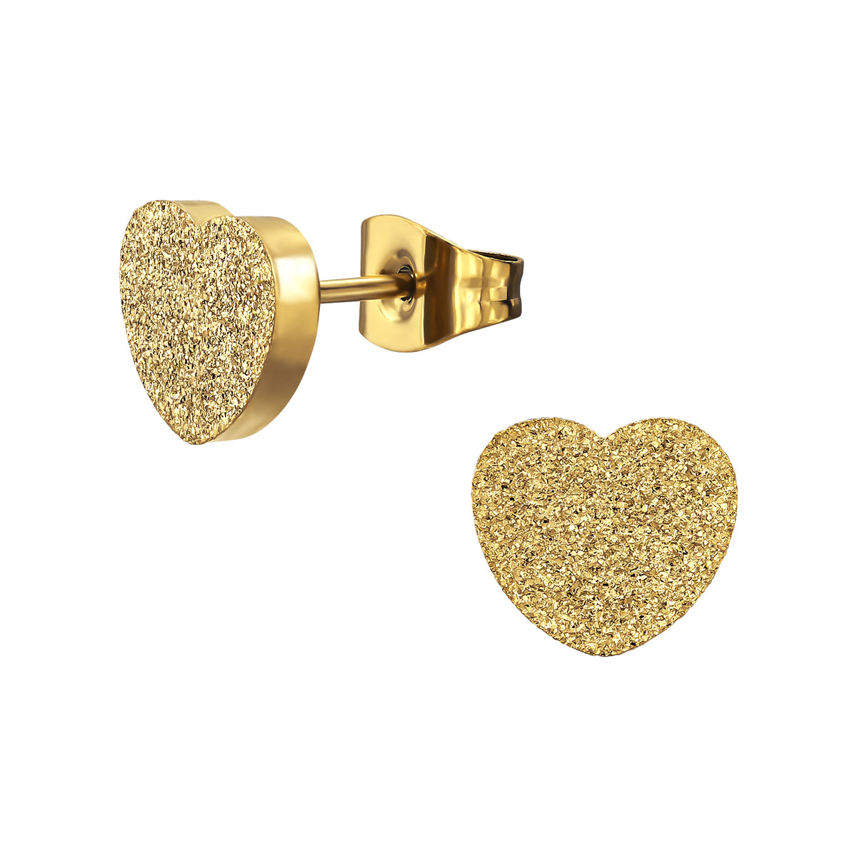 Gold Plated Textured Heart Stainless Steel Ear Studs