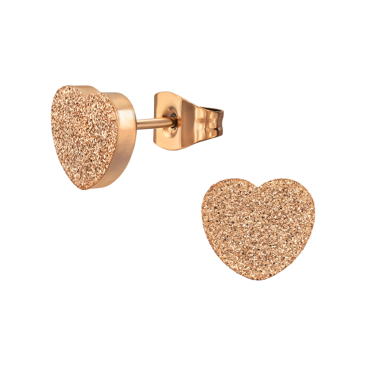 Rose Gold Plated Textured Heart Stainless Steel Ear Studs