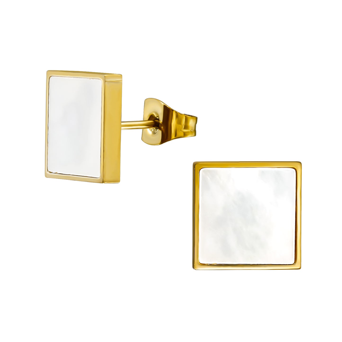 Adult Gold Plated Surgical Steel Square with Imitation Shell Stone Ear Studs