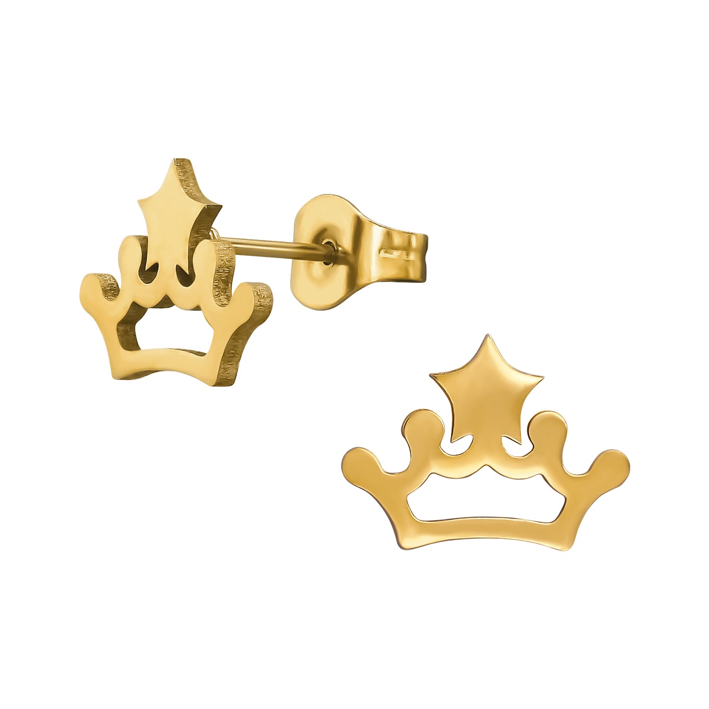 Gold Plated Surgical Steel Crown Ear Studs
