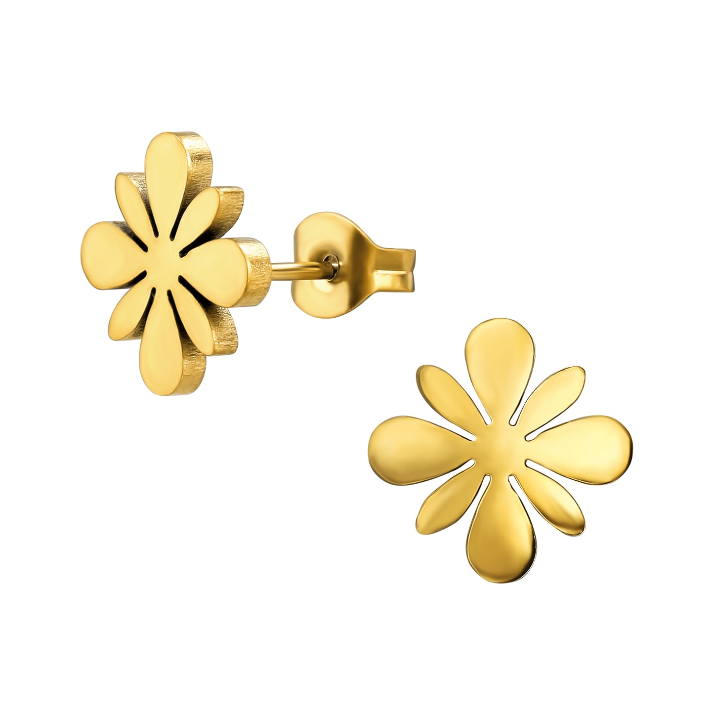 Adult Gold Plated Stainless Steel Flower Ear Studs