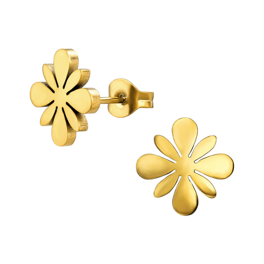 Adult Gold Plated Stainless Steel Flower Ear Studs