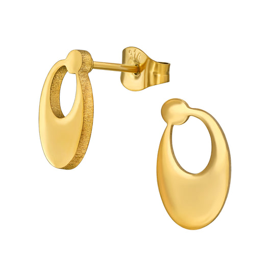 Adult Gold Plated Stainless Steel Oval Ear Studs