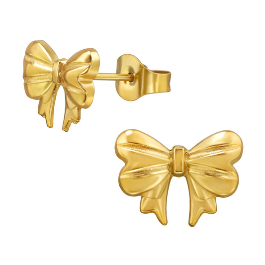 Gold Plated Stainless Steel Bow Ear Studs