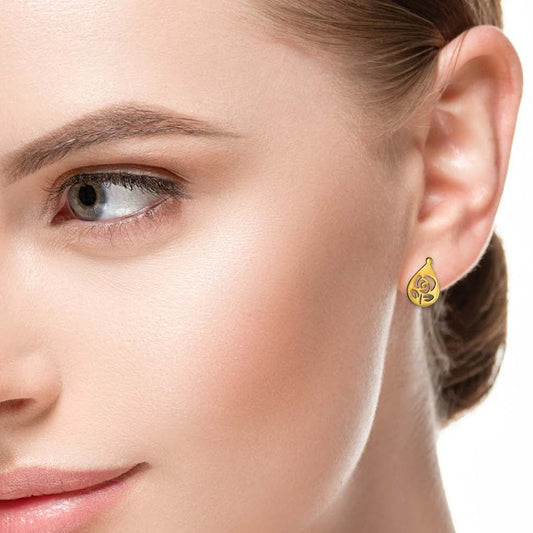 Adult Gold Plated Stainless Steel Plant and Rose Flower Ear Studs