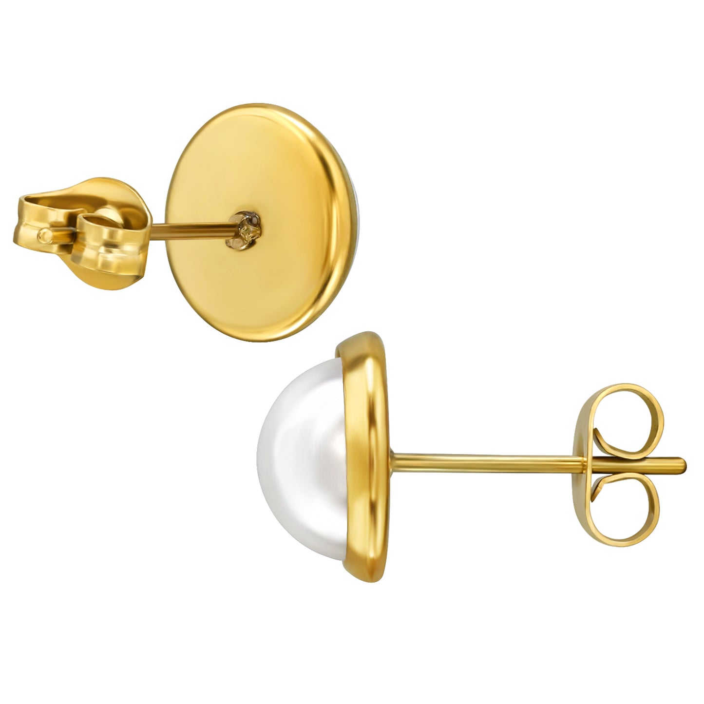 Adult Gold Plated Surgical Steel Round Ear Studs with Imitation Pearl