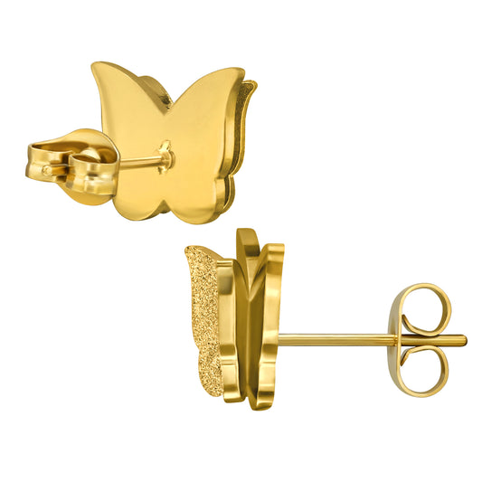 Adult Gold Plated Stainless Steel Double Layered Butterfly Ear Studs