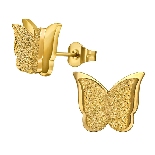 Adult Gold Plated Stainless Steel Double Layered Butterfly Ear Studs