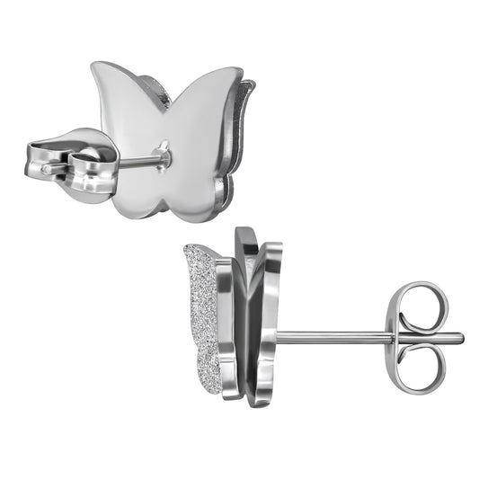 Adult Stainless Steel Double Layered Butterfly Ear Studs