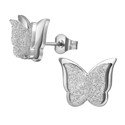Adult Stainless Steel Double Layered Butterfly Ear Studs