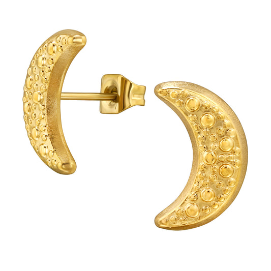 Adult Gold Plated Moon Stainless Steel Ear Studs