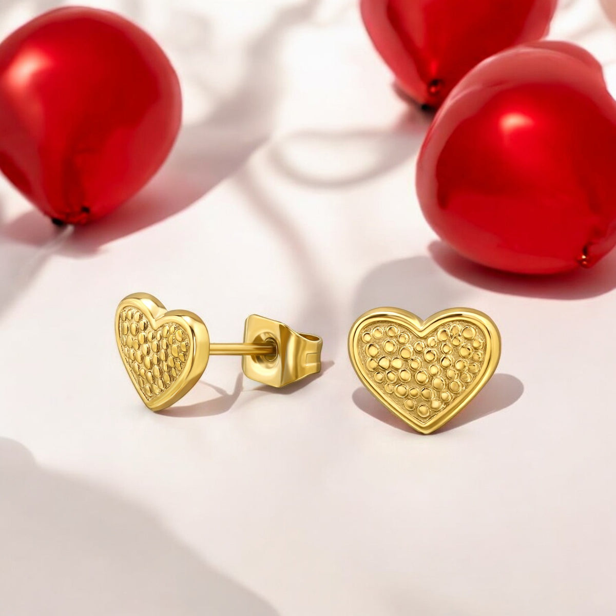 Gold Plated Surgical Steel Dots Heart Ear Studs