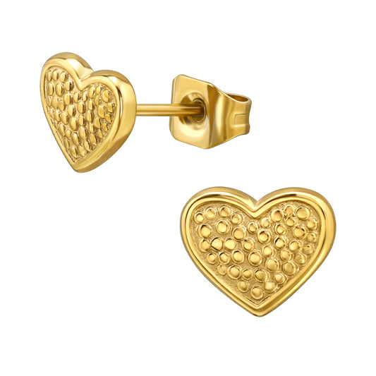 Gold Plated Surgical Steel Dots Heart Ear Studs