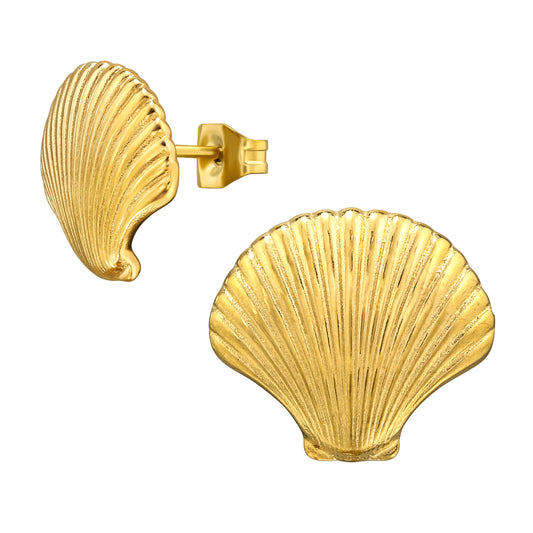 Adult Gold Plated Shell Stainless Steel Ear Studs