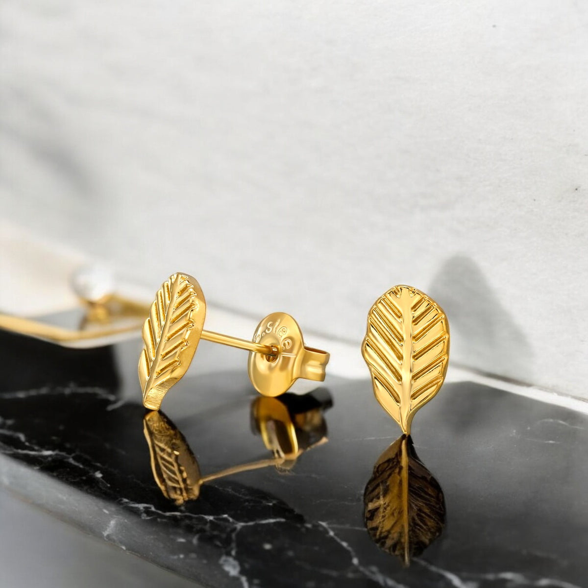 Gold Plated 10mm Leaf Stainless Steel Ear Studs