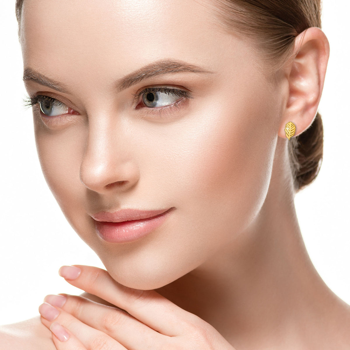 Gold Plated 10mm Leaf Stainless Steel Ear Studs