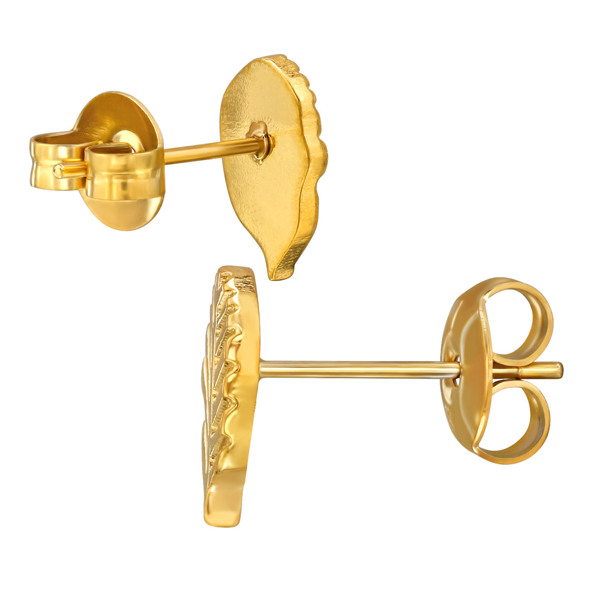 Gold Plated 10mm Leaf Stainless Steel Ear Studs