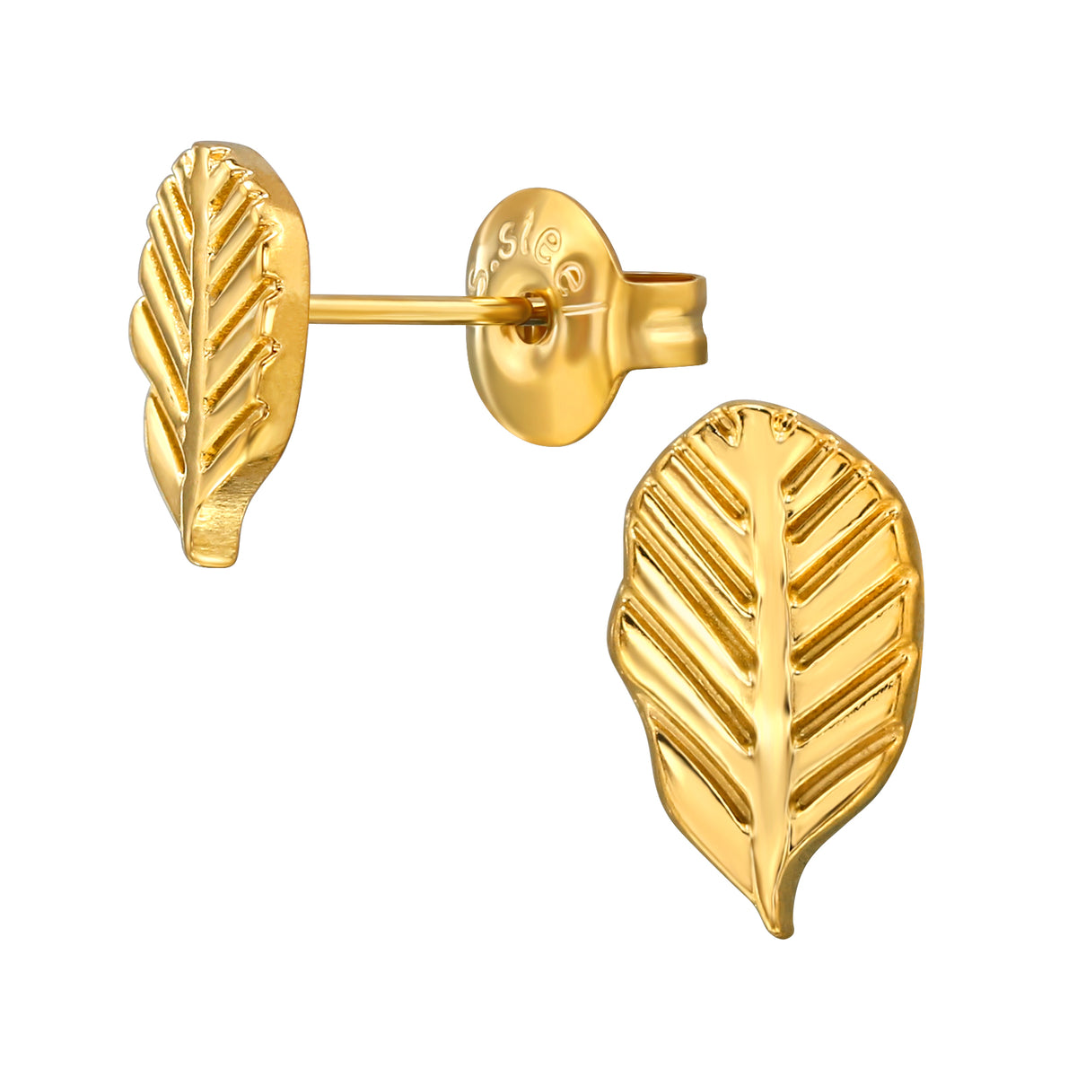 Gold Plated 10mm Leaf Stainless Steel Ear Studs