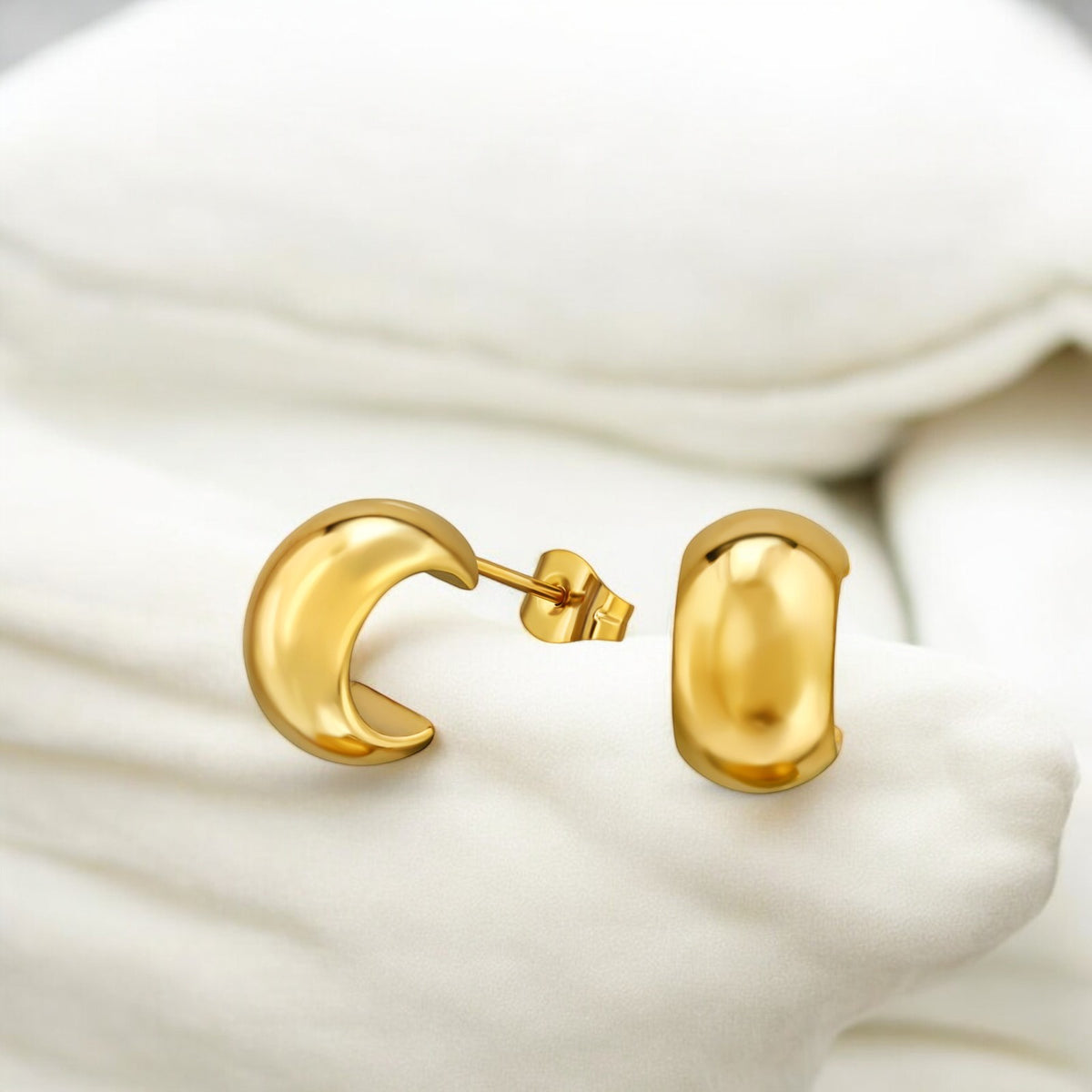 Adult Gold Plated Stainless Steel 7mm Wide Half Hoop Ear Studs