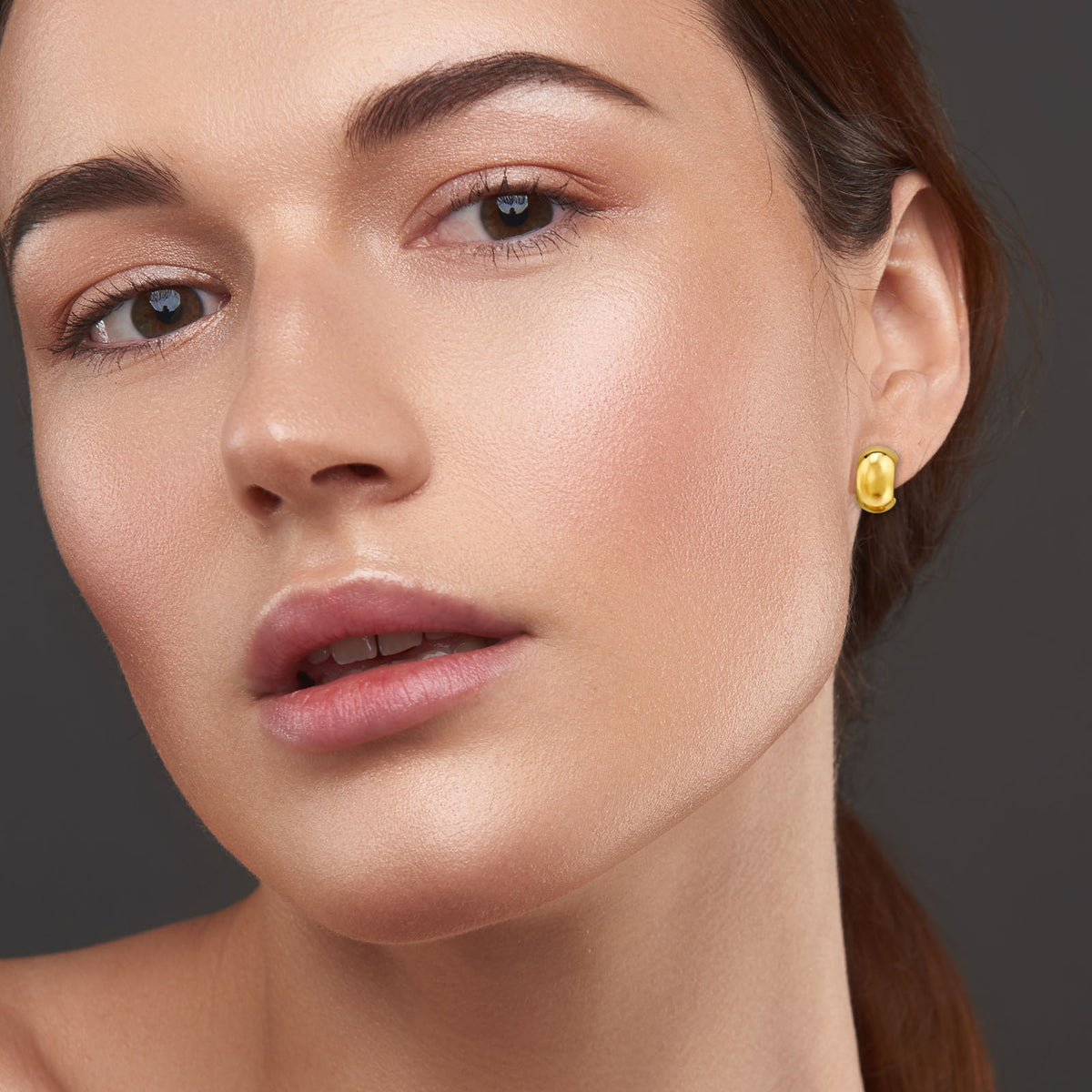 Adult Gold Plated Stainless Steel 7mm Wide Half Hoop Ear Studs
