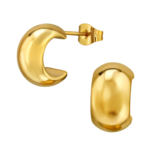Adult Gold Plated Stainless Steel 7mm Wide Half Hoop Ear Studs