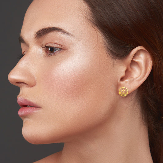 Adult Gold Plated Stainless Steel Greek Key Circle Ear Studs