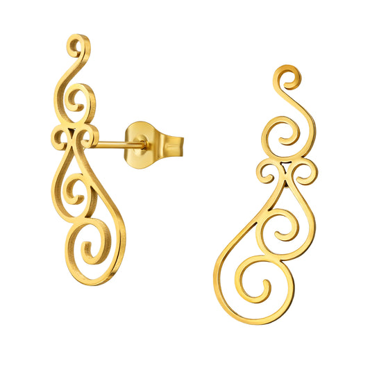 Adult Gold Plated Filigree Swirl Stainless Steel Ear Studs