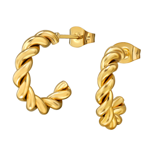 Adult Gold Plated Twisted Rope Stainless Steel Half Hoop Ear Studs
