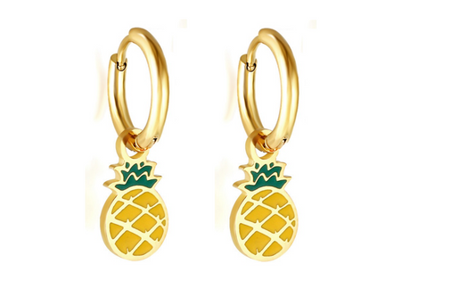 Gold-Plated Stainless Steel Pineapple Hoop Earrings with Epoxy