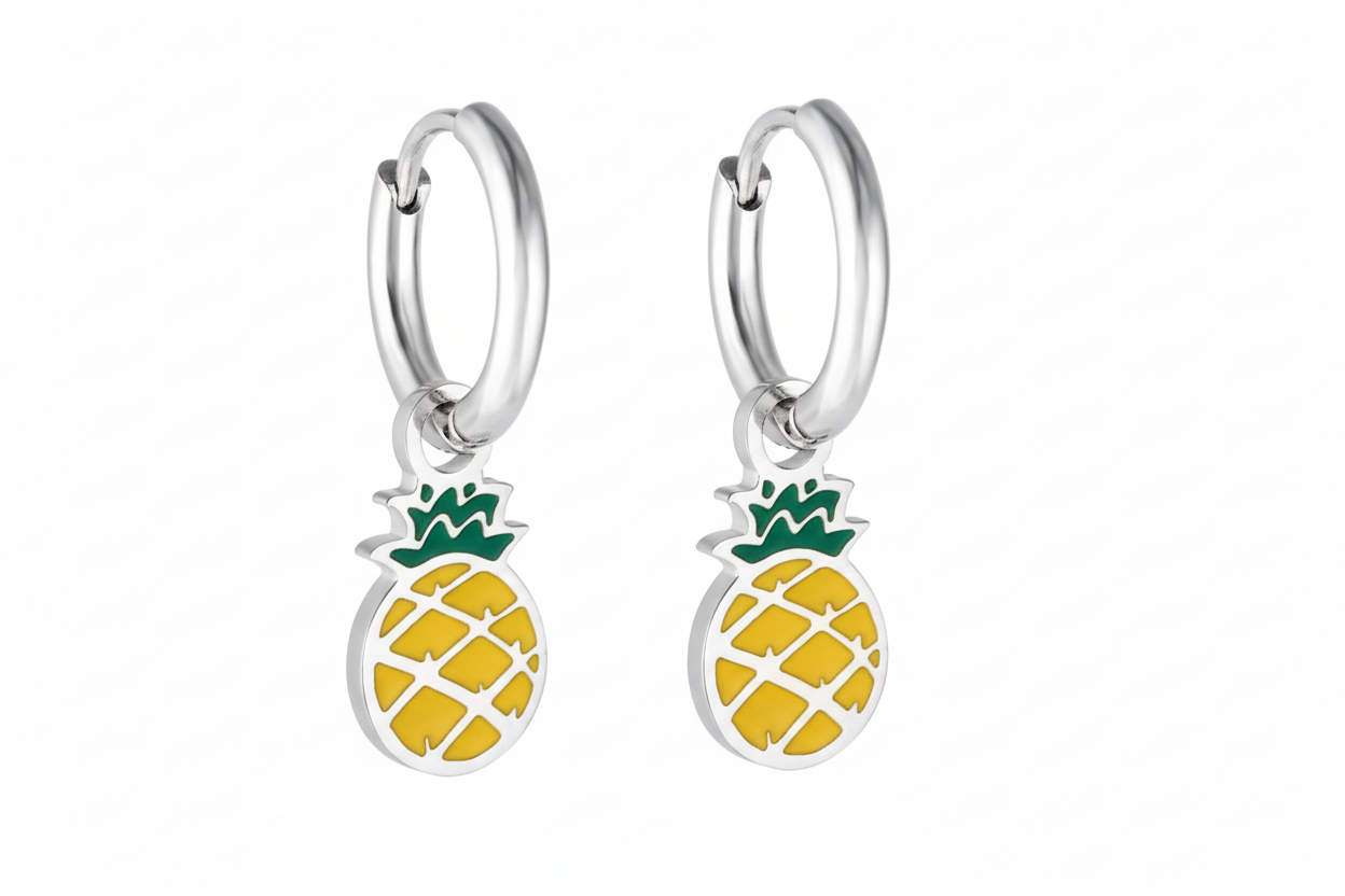 Stainless Steel Pineapple Hoop Earrings with Epoxy