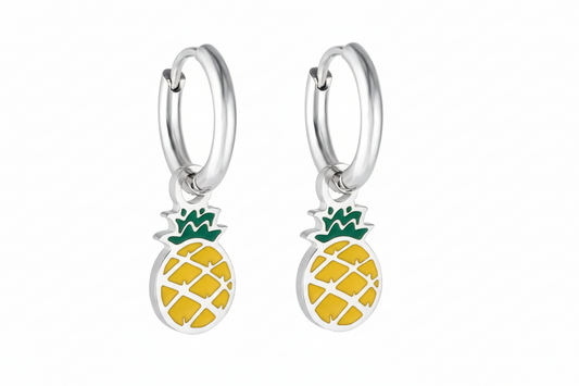 Stainless Steel Pineapple Hoop Earrings with Epoxy