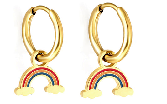 Gold-Plated Stainless Steel Rainbow Hoop Earrings with Epoxy