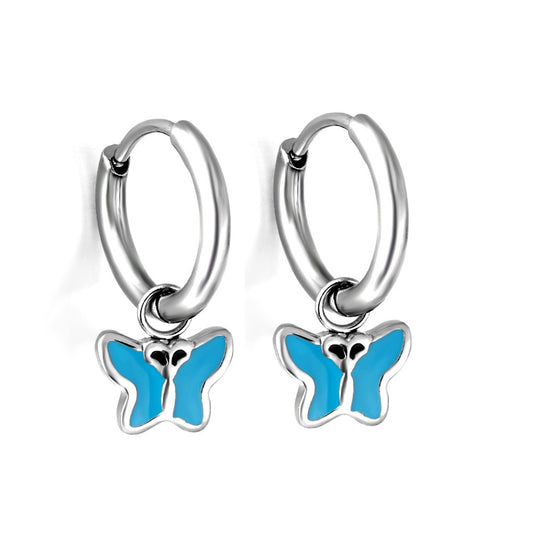 Stainless Steel Butterfly Hoop Earrings with Epoxy