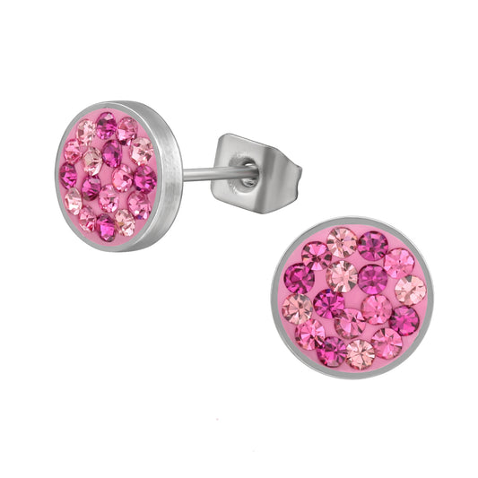 8mm Round Surgical Steel Ear Studs with Crystal
