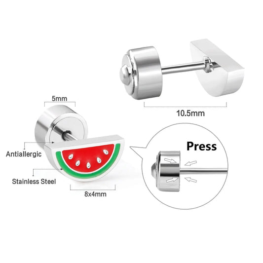 Stainless Steel Watermelon Stud Earrings with Epoxy- Press Back