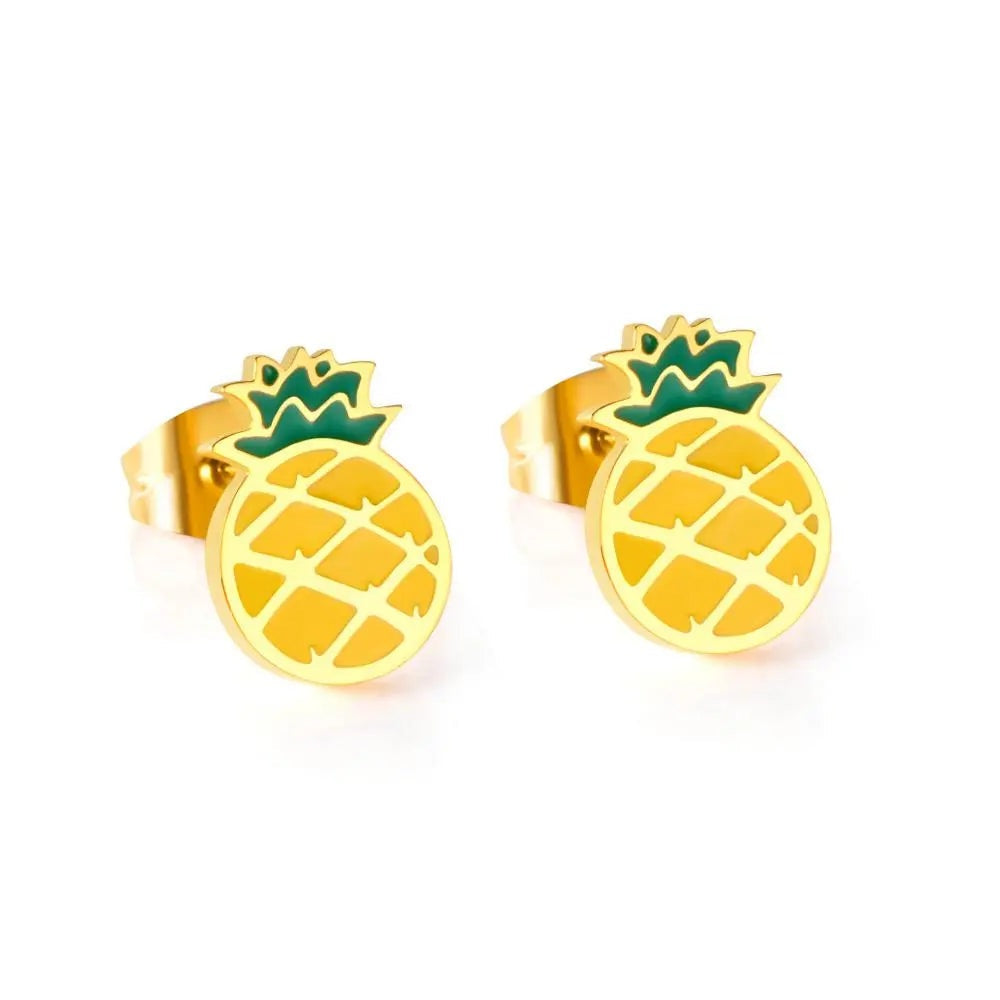 Gold Plated Surgical Steel Pineapple Ear Stud with epoxy
