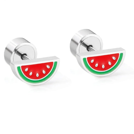 Stainless Steel Watermelon Stud Earrings with Epoxy- Press Back
